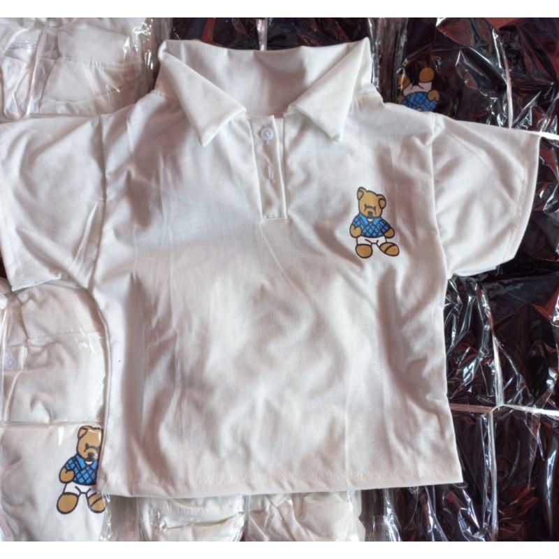 Áo Thun Croptop Ngắn Tay Cổ Bẻ In Hoạ Tiết Gấu Thời Trang Cho Nữ