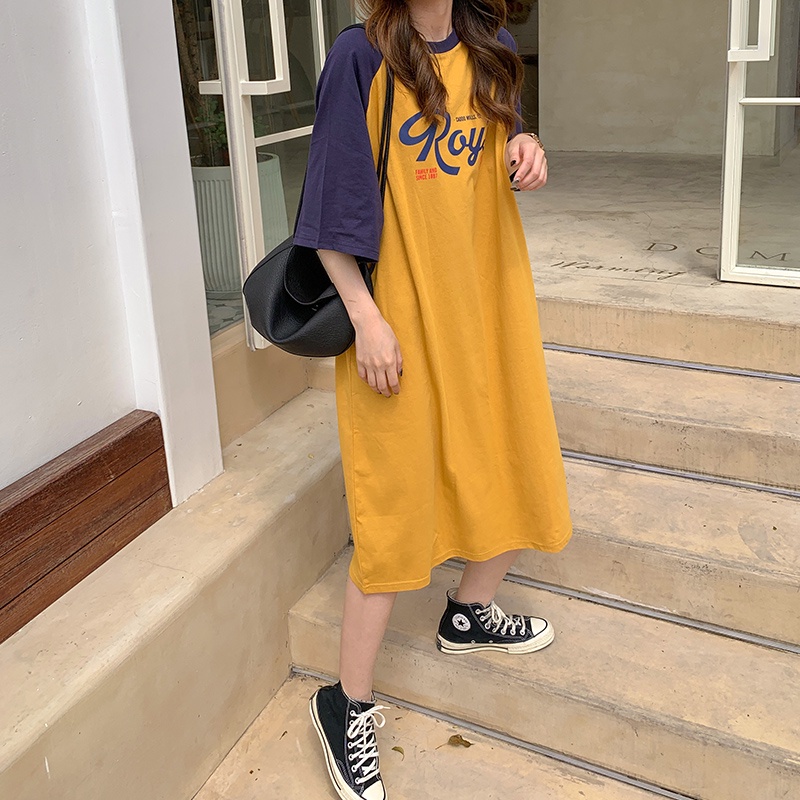 SUXI Đầm thun tay ngắn dáng rộng cỡ lớn thiết kế dễ thương cho nữ