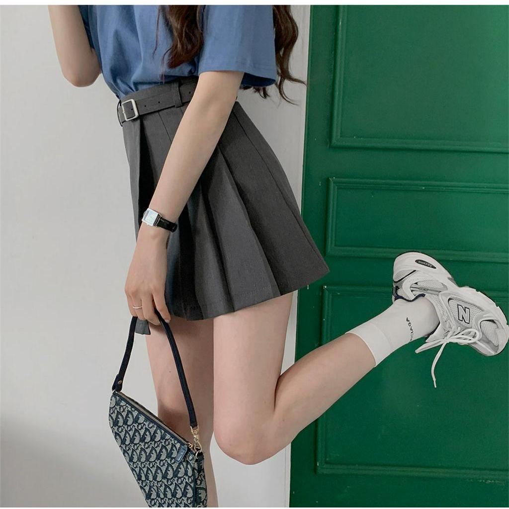 SUXI Chân Váy Ngắn Dáng Chữ A Lưng Cao Xếp Ly Kiểu Hàn Quốc Dễ Thương Cho Nữ