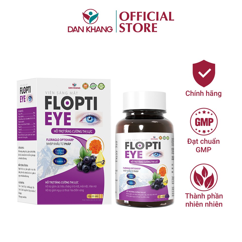 Viên Uống Sáng Mắt Flopti Eye Dân Khang Giảm Khô Mắt, Mờ Mắt, Mỏi Mắt Hộp 30 viên