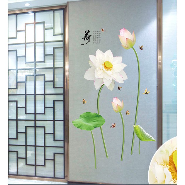 Decal trang trí tường Hoa Sen Trắng dịu dàng