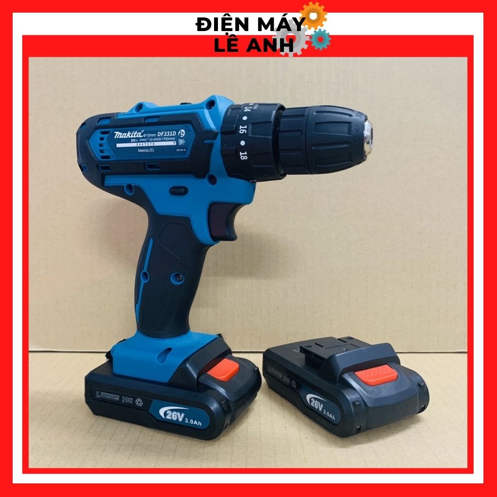 Máy khoan súng bắn bắt siết ốc vít bulong cầm tay mini Makita pin 26V 3 chức năng có búa giá rẻ, Tặng kèm 24 chi tiết