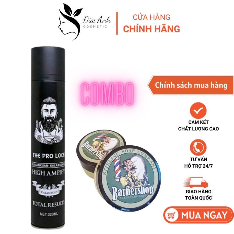 Combo sáp vuốt tóc nam Barbershop chính hãng kèm gôm xịt tóc Prolock