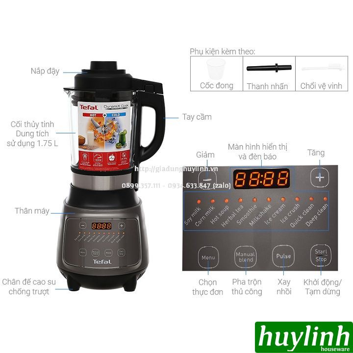 [Mã ELHAMS5 giảm 6% đơn 300K] Máy làm sữa hạt - xay sinh tố nóng lạnh Tefal BL967B66 - 1.75 lít - 1300W