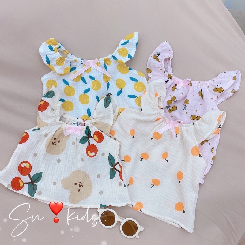 Set bộ bé gái cánh tiên vải xô Muslin size từ 7-18kg (3M-4 tuổi)