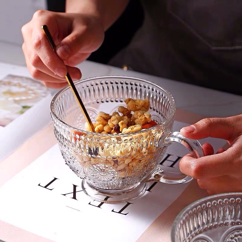 Cốc thuỷ tinh khắc hình hoa hướng dương vintage dùng uống nước trà cafe decor trang trí ly thuỷ tinh giá rẻ MinHome CTT5