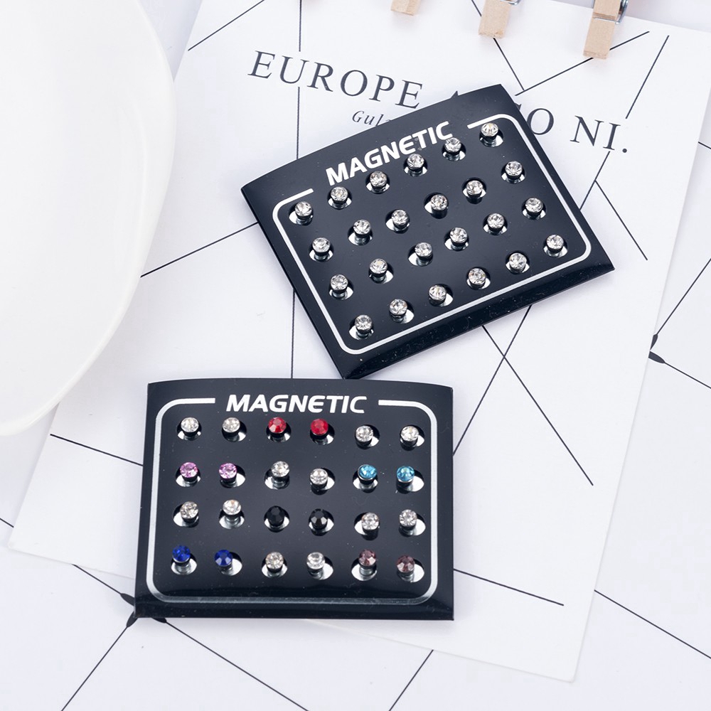 12 Đôi khuyên tai dạng hạt pha lê hít nam châm phong cách hàn quốc