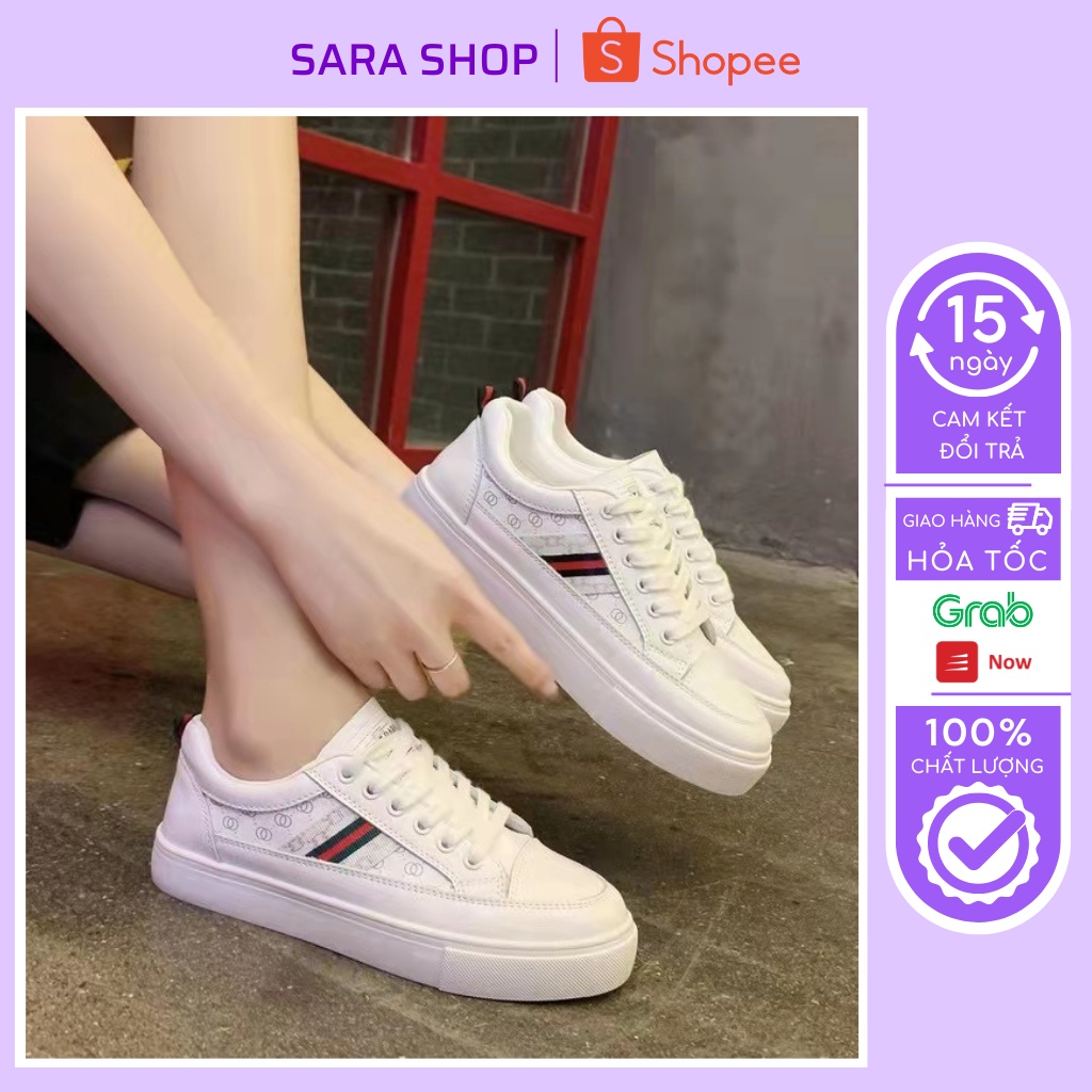 Giày thể thao nữ trắng độn đế, giầy sneaker nữ kem da mềm đế bằng đi học đi chơi, Lisa M72
