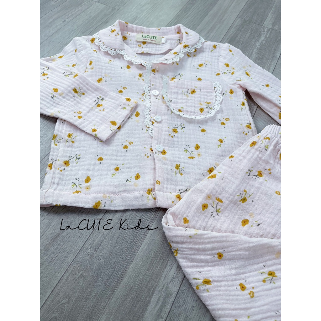 Bộ pijama dài tay chất muslin cho bé gái từ 1-5 tuổi