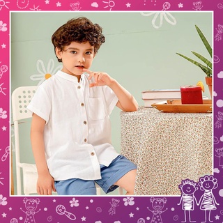 Áo sơ mi bé trai trắng cổ Tàu chất linen đũi mềm mịn mát hè thu MamLa
