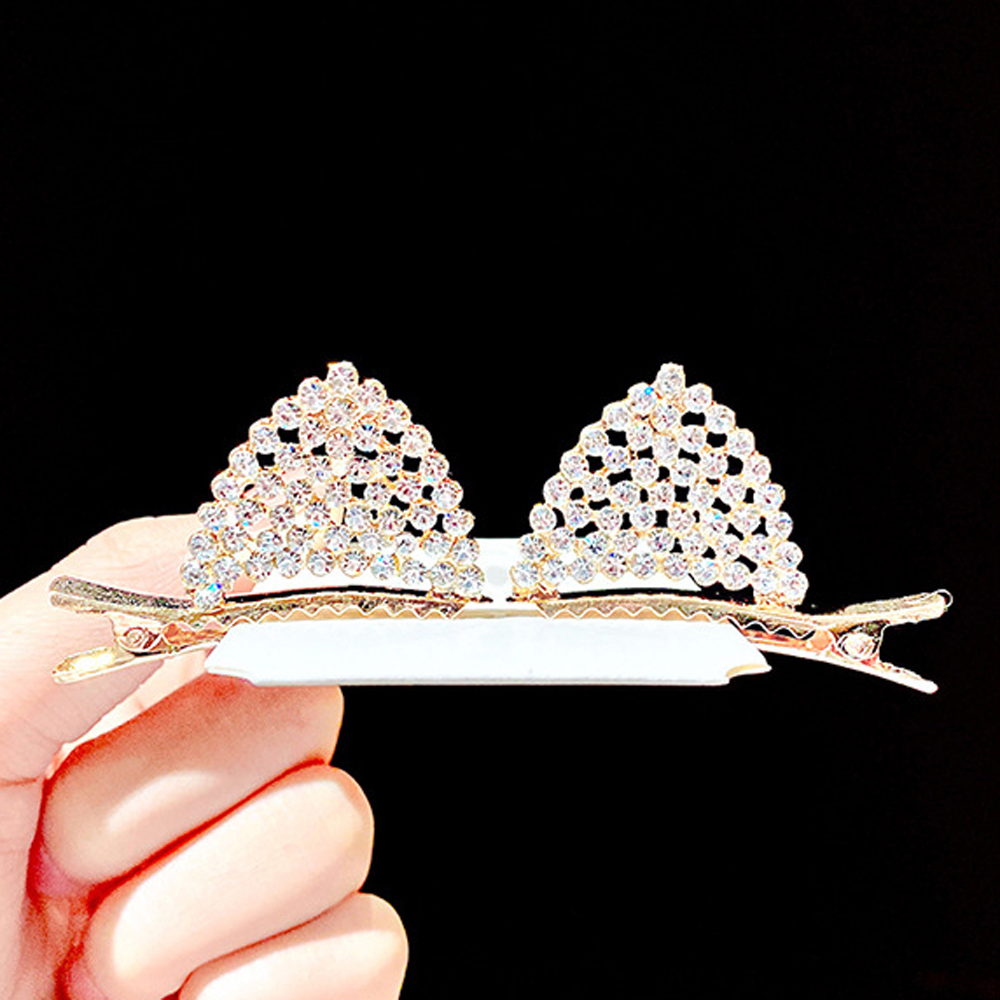 Set 2 Kẹp Tóc Nữ Hình Tai Mèo Đính Pha Lê Xinh Xắn