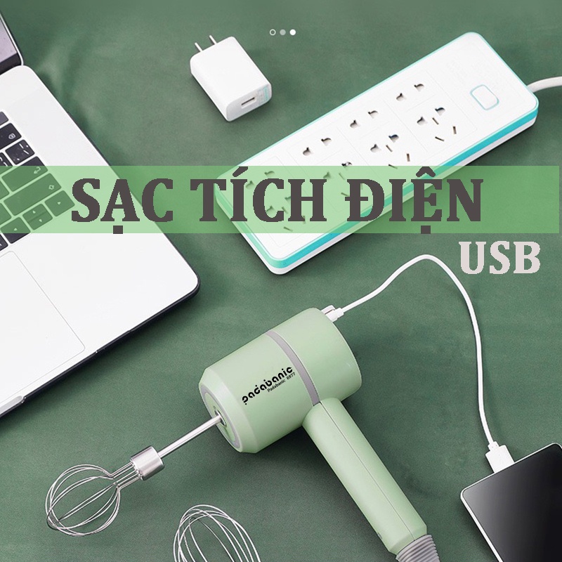 Máy Đánh Trứng Cầm Tay Mini Kiêm Máy Xay Thịt Đa Năng Sạc Tích Điện Xay Tỏi Ớt, Rau Củ Đa Năng