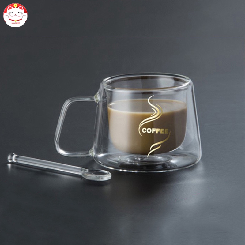 ✂GT⁂ Coffee Mug Espresso Cup Thermal Glass Double Wall High Borosilicate Mugs 