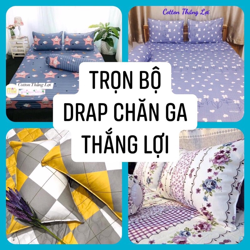 Drap + CHĂN Thắng lợi chính hãng cotton 100% có in logo cao cấp ( 5 món)