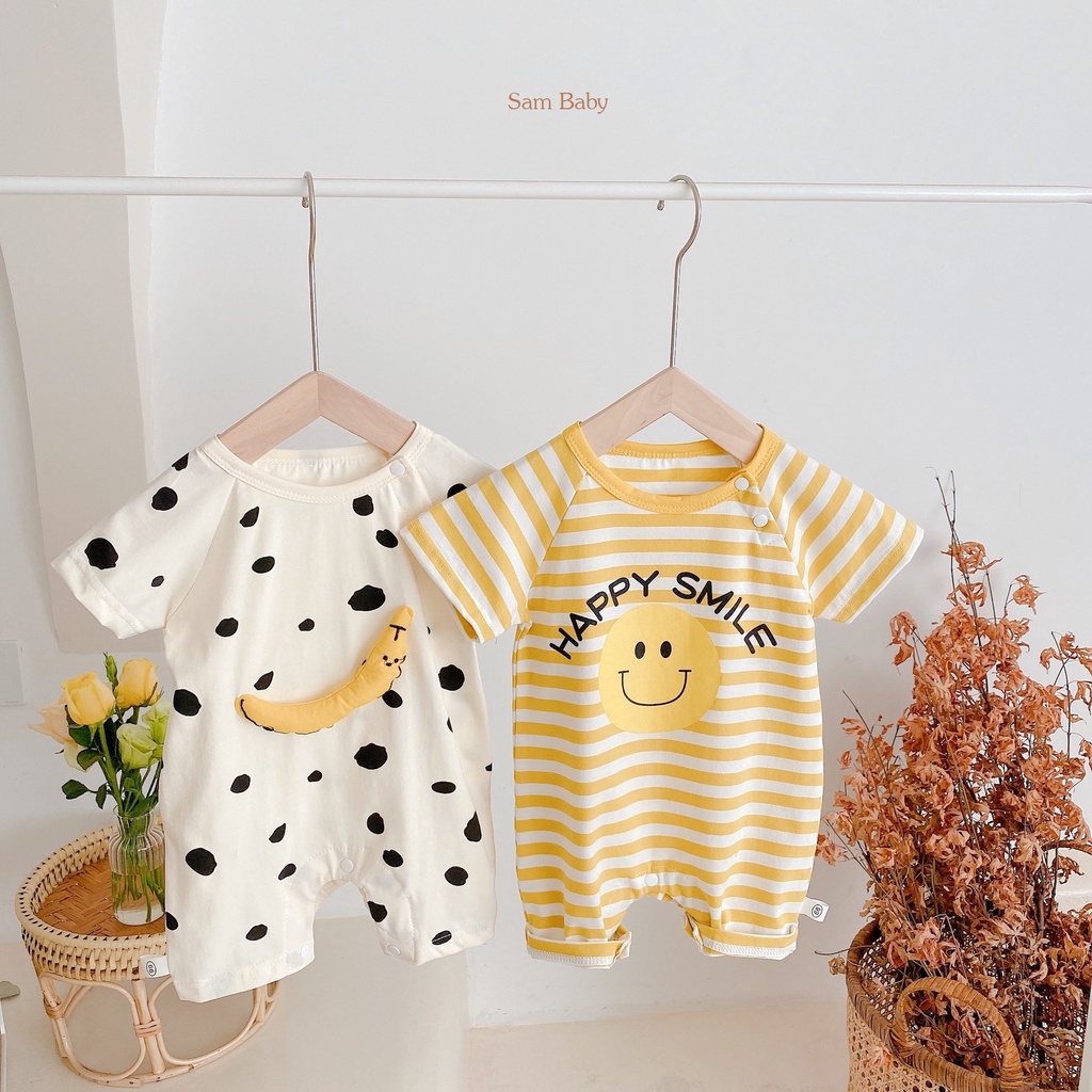 Bộ liền thân cộc tay, 2 dây mùa hè bé trai bé gái chất cotton mềm mát cho bé 5-13kg - Sam Baby