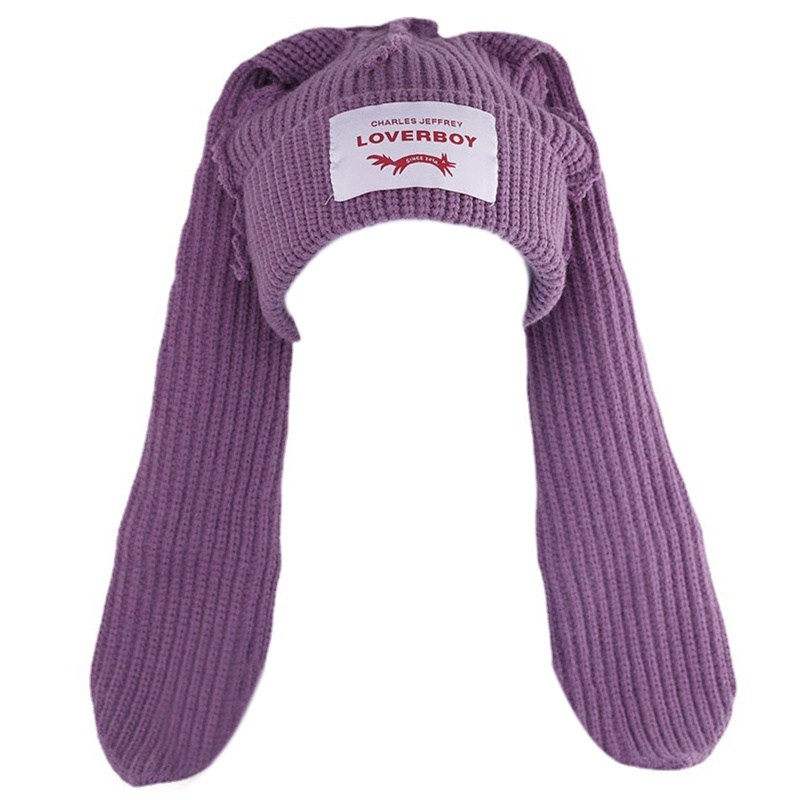 Mũ Beanie Dệt Kim Đính Tai Thỏ Tai Dài Dễ Thương