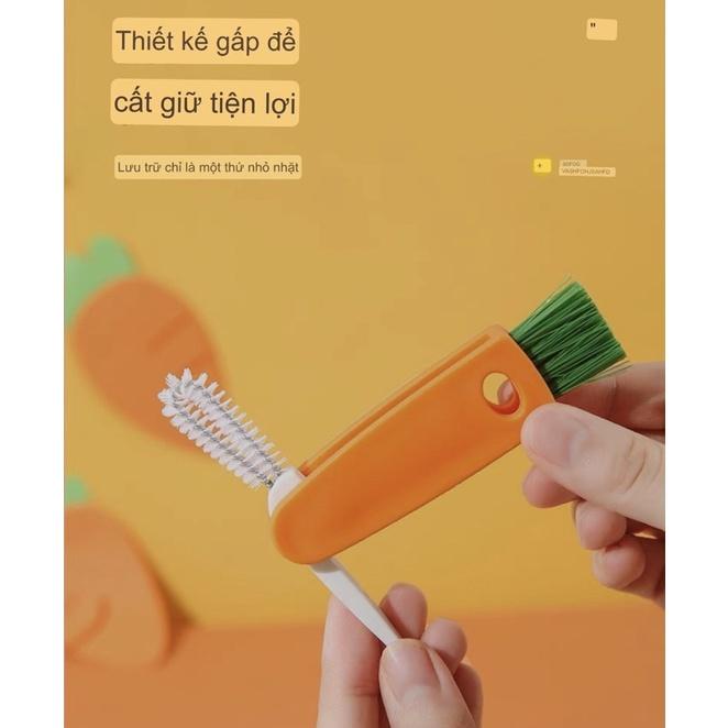 PVN50572 Bàn chải vệ sinh bình sữa nắp cốc 3 chức năng nhỏ gọn hình cà rốt Giá Rẻ