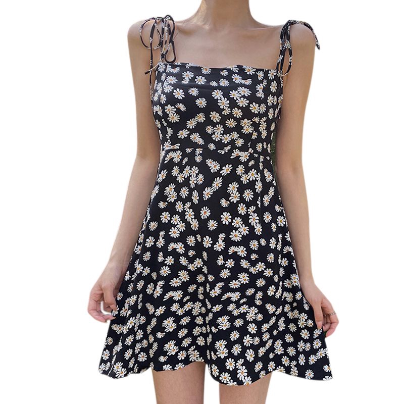 Đầm Không Tay In Họa Tiết Hoa Cúc Xinh Xắn Theo Phong Cách Hàn Quốc