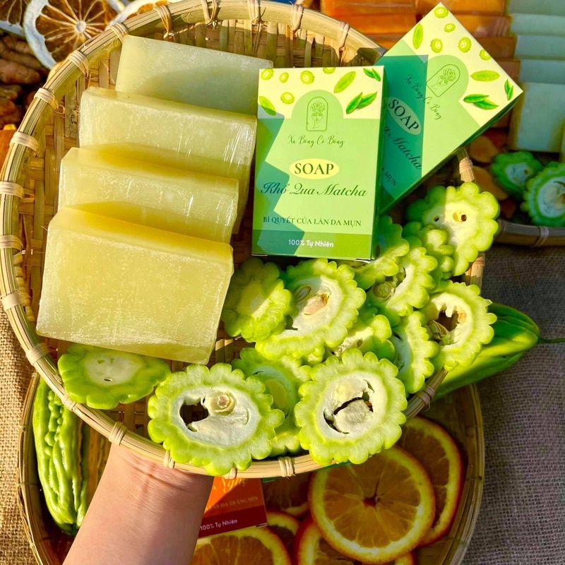 [Handmade] Xà bông thiên nhiên Khổ qua matcha hỗ trợ giảm mụn lưng mụn cơ thể dành cho body