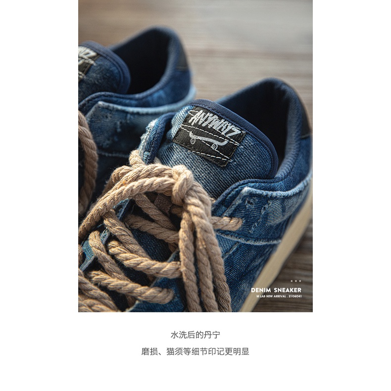 Giày thể thao MADEN vải denim thời trang mùa thu Nhật Bản cho cặp đôi 2022