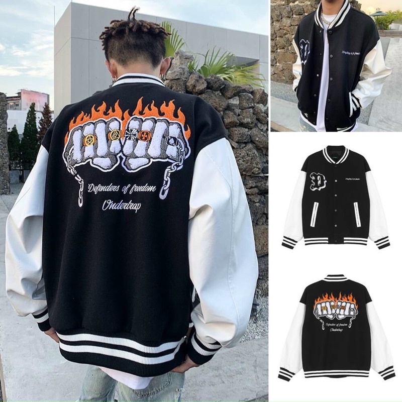 Áo Khoác bomber Chữ D Phối Tay Thời Trang Ulzzang Unisex