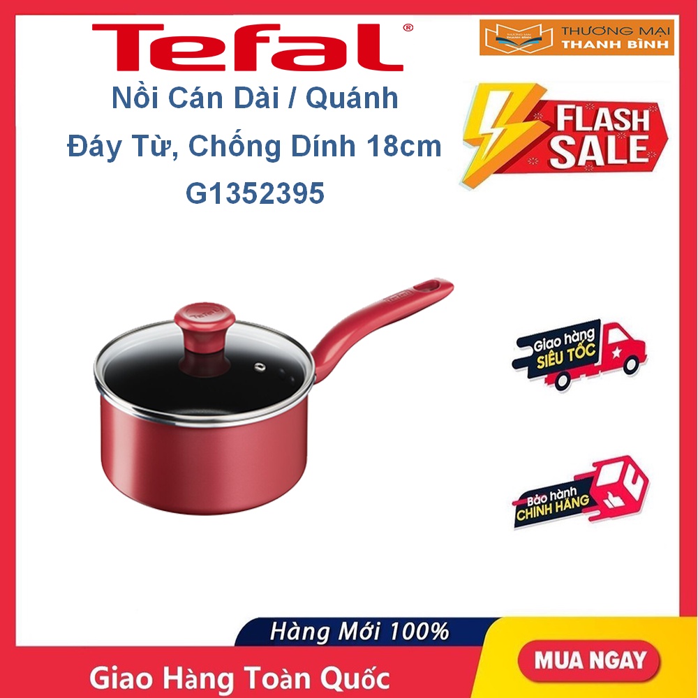 Nồi cán dài / Quánh chống dính đáy từ Tefal So Chef G1352395 18cm có nắp (Đỏ)