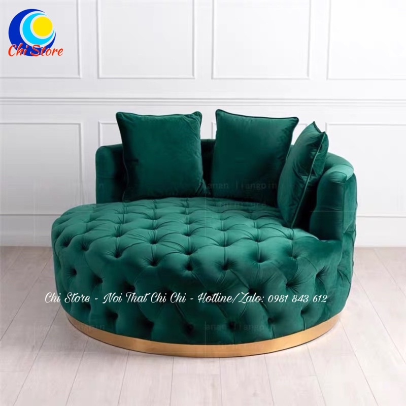 Sofa Giường Cổ Điển Nhún Sang Chảnh, Đôn Tròn Sofa Giường Có Tựa Kèm Gối