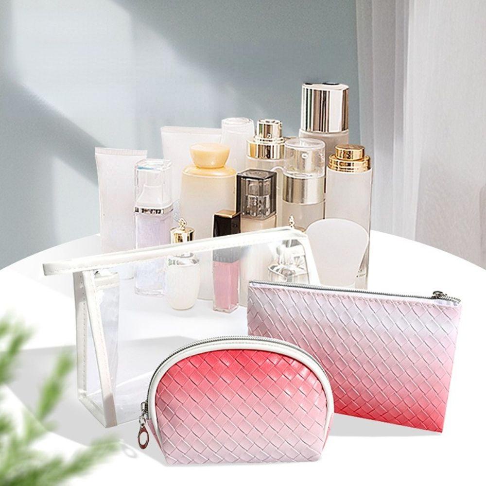 Bộ Ba Món Túi Đựng Mỹ Phẩm Chống Thấm Nước Họa Tiết Đan Thời Trang