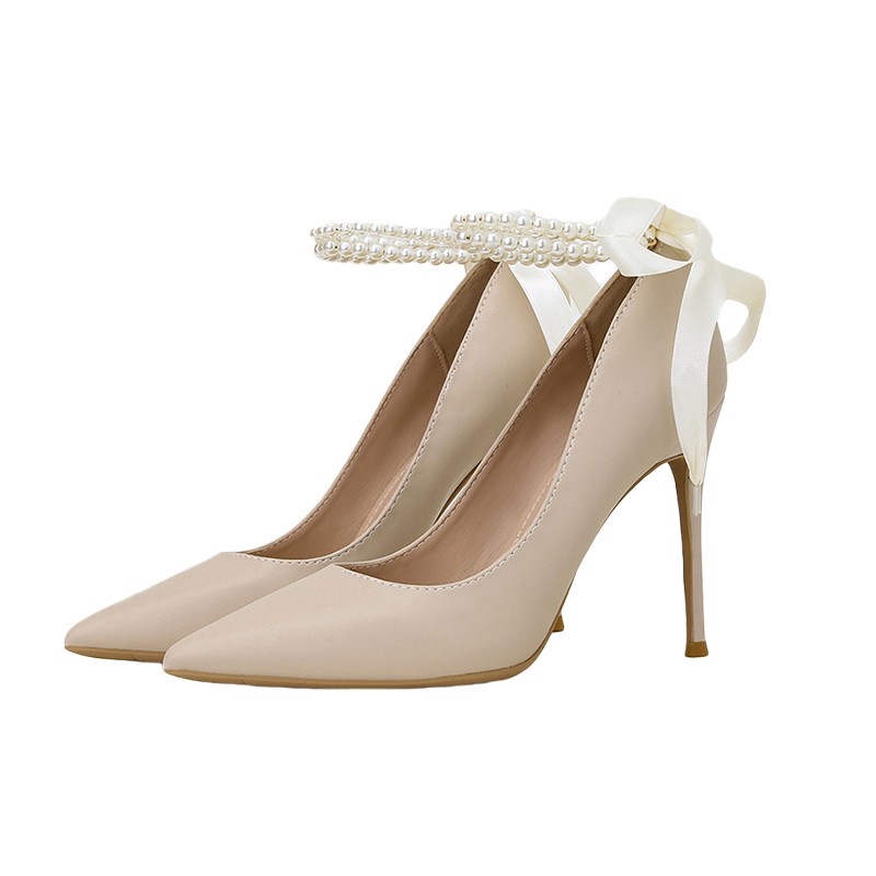 Giày giày cao gót nữ cao 8cm mã LNC56 quai ngọc cực sang chảnh quý phái có 2 màu đen và trắng