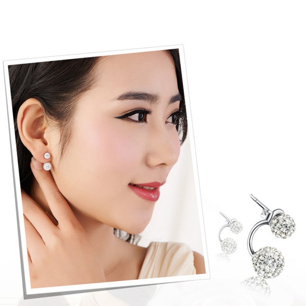 Đôi Khuyên Tai Đính Đá Hình Quả Bóng Tròn Thời Trang Cho Nữ