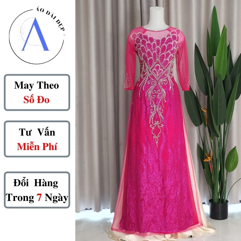 Áo dài đẹp – Áo dài cho mẹ cô dâu chú rể màu hồng trẻ trung ADM015