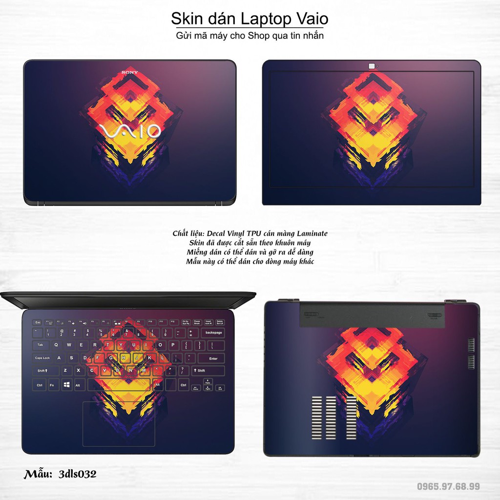Skin dán Laptop Sony Vaio in hình 3D Color (inbox mã máy cho Shop)