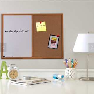Bảng viết bút lông & ghim bần - COMBO GHIM LIE - MELAMINE TRẮNG KHUNG GỖ (60x90 cm)
