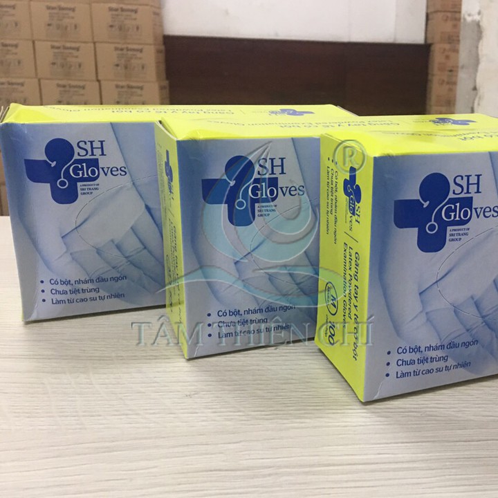 Găng tay y tế có bột SH Gloves size M hộp 100 chiếc