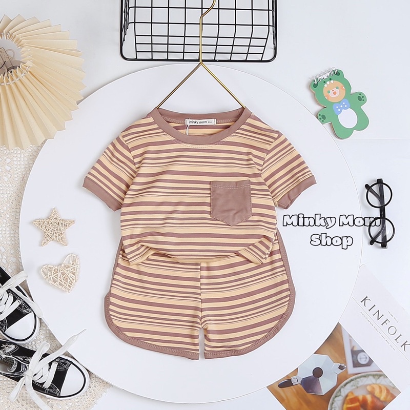 Bộ Cộc Tay Thun Lạnh Sọc Visco Minky Mom Cho Be Trai Bé Gái ( 8-28kg) - Minkymomshop Ms021