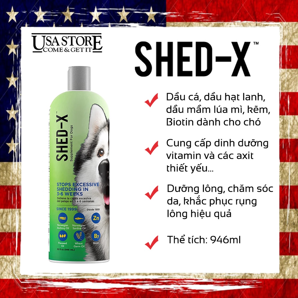 Dầu vitamin Shed-X ngăn rụng lông chó tự nhiên 100% (946ml)