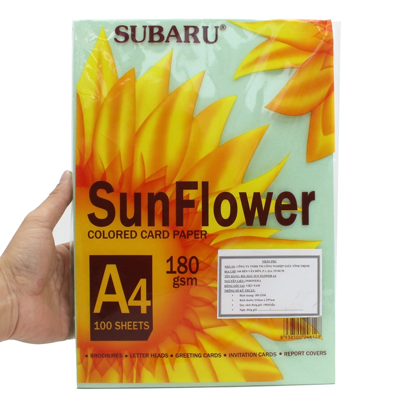 Bìa Giấy Màu Sunflower A4 ĐL180 - Màu Xanh Lá (100 Tờ)