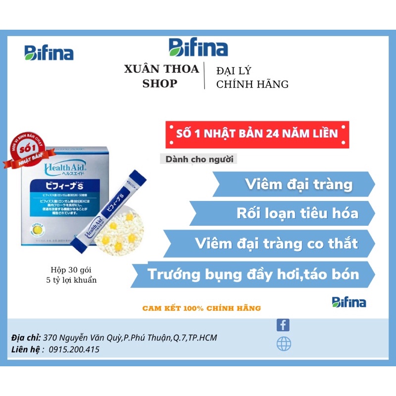 Men vi sinh Bifina Nhật Bản loại S hộp 60 gói - tăng cường thoát khỏi đại tràng, thải độc, trướng bụng, đầy hơi,khó tiêu