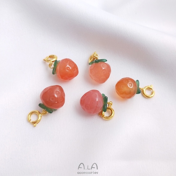 █A.ιA゜14K Vàng●1 Miếng°Mặt Dây Chuyền Đá Mã Não Tự Nhiên Hình Trái Cây Dễ Thương