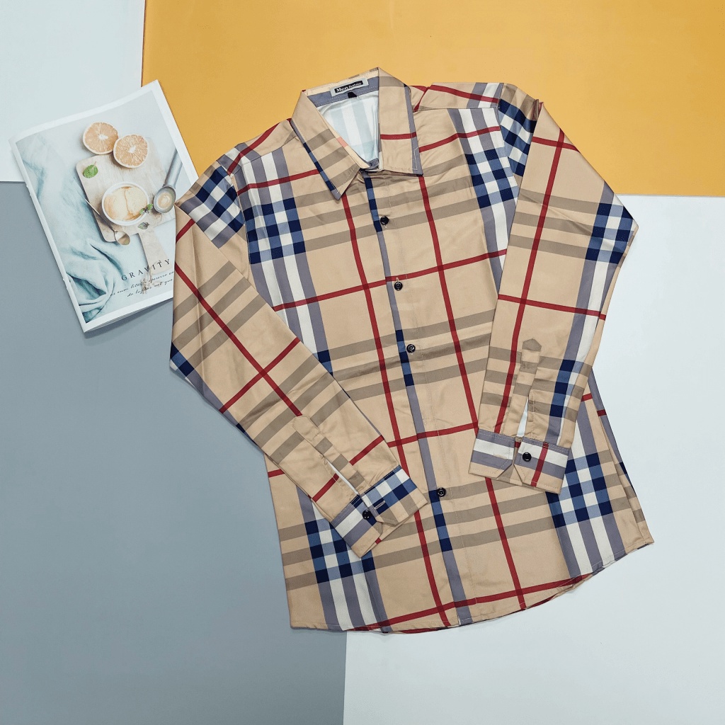 Áo Sơ Mi Nam Tay Dài Phối Sọc Caro 68, Vải Lụa Cao Cấp Phong Cách Sang Trọng [NEW UNISEX]