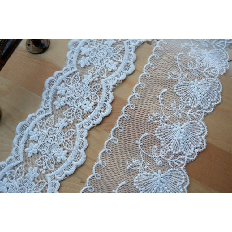 Lưới cotton thêu ren nhiều họa tiết rộng 7-11cm cho trang trí tiệc cưới