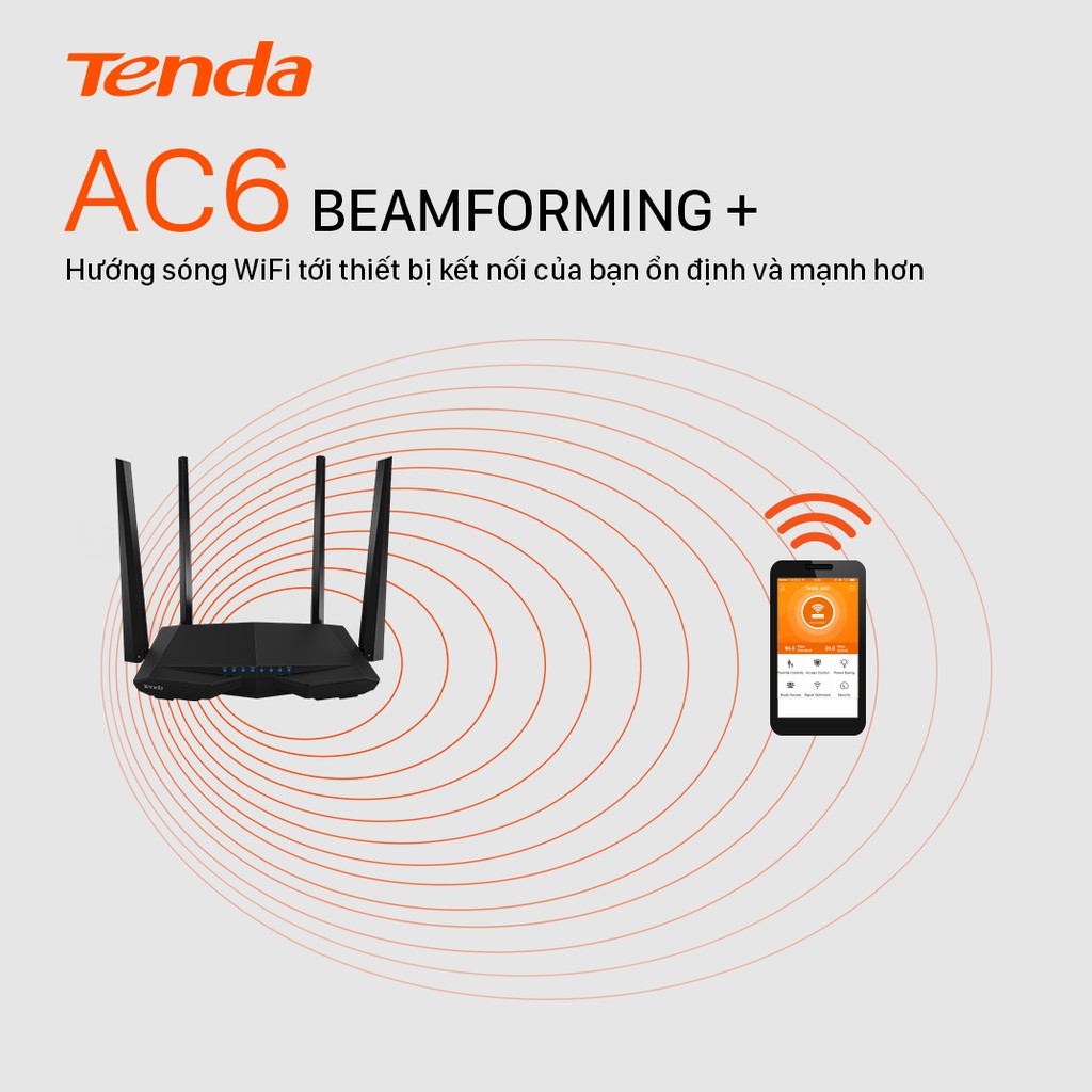 Tenda Thiết bị phát Wifi AC6 Chuẩn AC 1200Mbps - Hãng phân phối chính thức