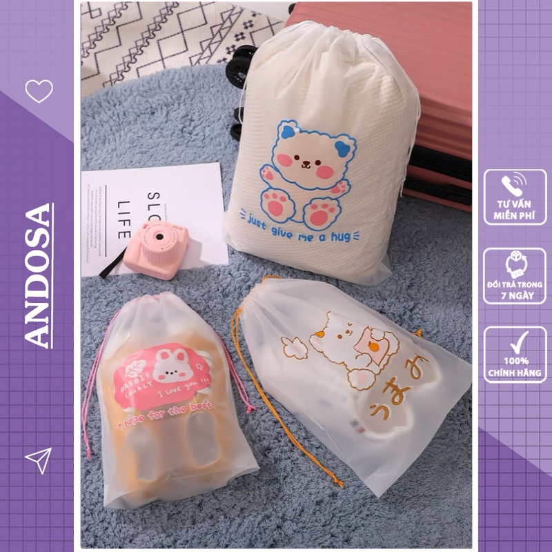 Túi dây rút in hình gấu cute chống nước túi zip đựng mỹ phẩm đồ cá nhân quần áo giầy dép ANDOSA TCN11