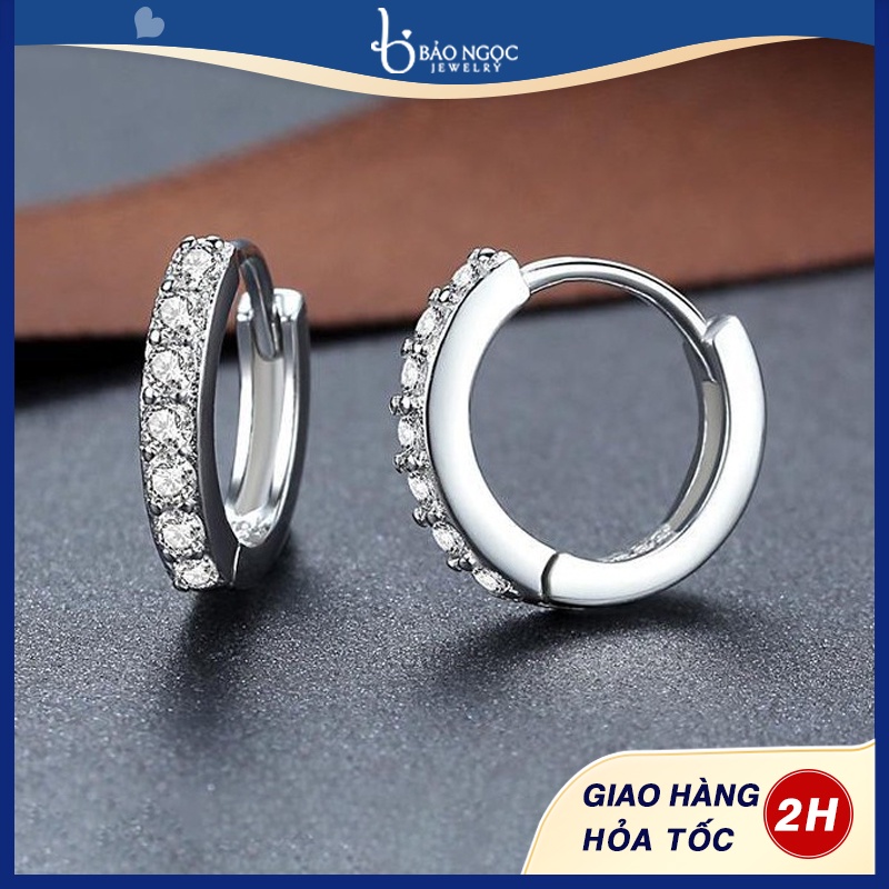 Bông Tai Nữ Bạc Cá Tính Cho Nữ Đính Đá Tròn Hàn Quốc - B2425 - Bảo Ngọc Jewelry