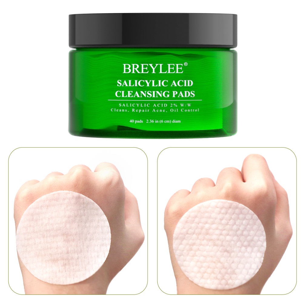 Bộ 40 Miếng Bông Loại Bỏ Mụn Breylee Chiết Xuất Trà Và Axit Salicylic Làm Mịn Vệ Sinh Da