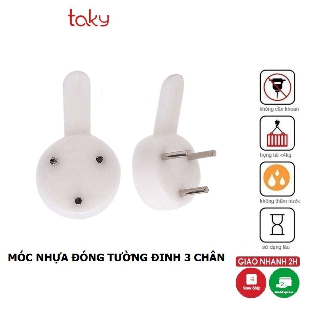 10 Móc Nhựa Đinh 3 Chân - Taky, Đóng Tường Treo Tranh, Ảnh, Đồng Hồ Trên Tường Không Khoan Đục, Chắc Chắn 2220Set10