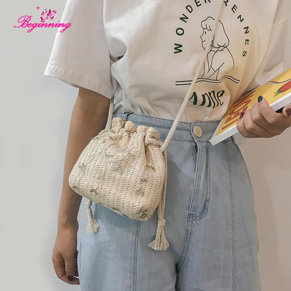 Beginning - Túi dệt kim đeo chéo thêu hoa xinh xắn dành cho nữ