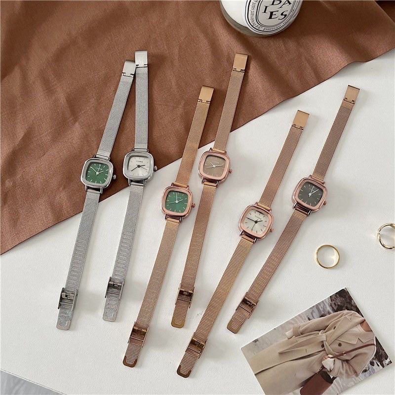 Đồng hồ nữ mặt gạch dây thép cao cấp kiểu dáng vintage DHT4 LOUSMORE