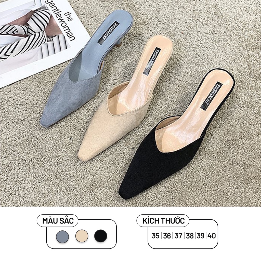 Sục Cao Gót 3cm Đế Nhọn Thời Trang Ulzzang, Dép Cao Gót Da Lộn Mũi Nhọn Vintage Phong Cách Hàn Quốc - Iclassy_shoes