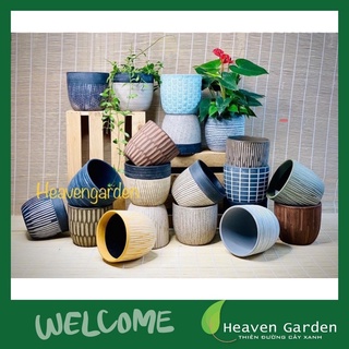 chậu đất nung hoa văn size 14x14cm- chậu decor, trồng cây